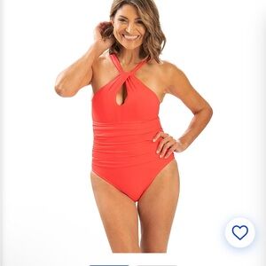 Dolfin Women's Aquashape Solid 1-Piece Swimsuit Sz 16 Coral Spice Slimming